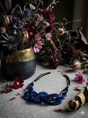 Navy Chain-Link Statement Necklace